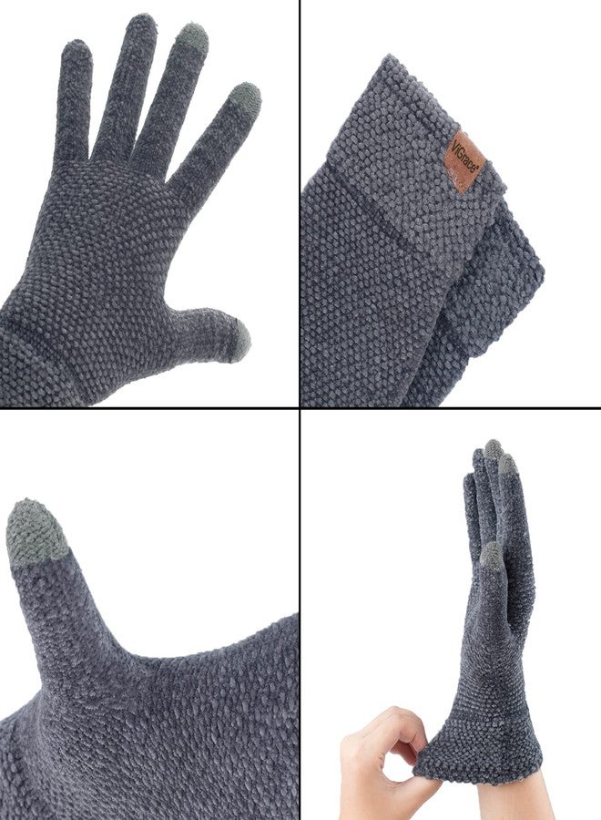 ViGrace Winter Touchscreen Gloves for Women Chenille Warm Cable Knit with 3 Touch Screen Fingers Texting Driving Elastic Cuff Thermal Glove(Dark Gray,Large) - Image 5